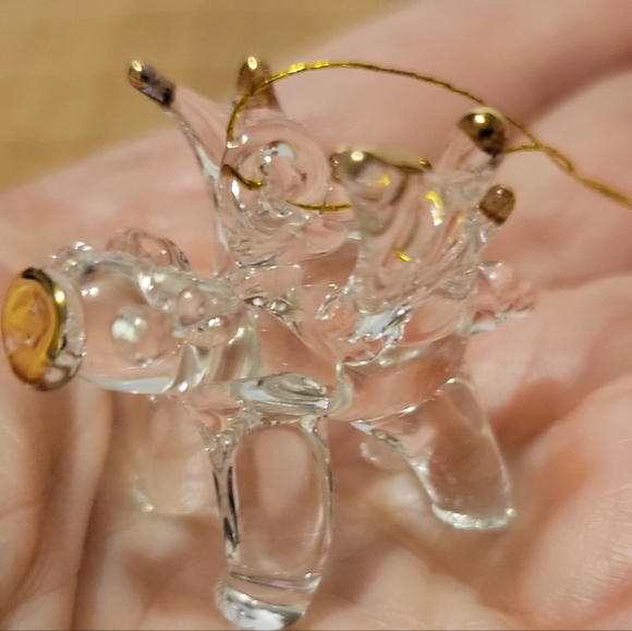 4- Blown Glass Mini Pig Figurine Ornaments 1" Clear glass with gold tipped wings - Picture 2 of 5